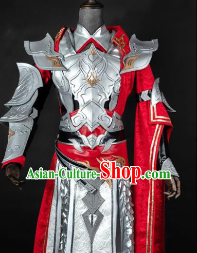 Chinese Ancient Drama Cosplay General Armor Knight Red Clothing Traditional Hanfu Swordsman Costume for Men