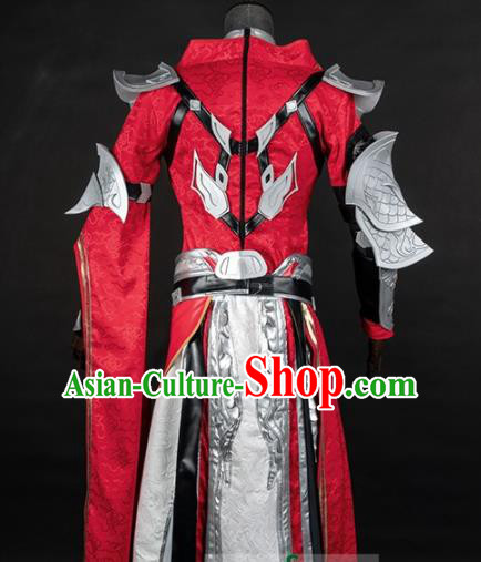 Chinese Ancient Drama Cosplay General Armor Knight Red Clothing Traditional Hanfu Swordsman Costume for Men