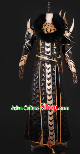 Chinese Ancient Drama Cosplay General Armor Knight Black Clothing Traditional Hanfu Swordsman Costume for Men
