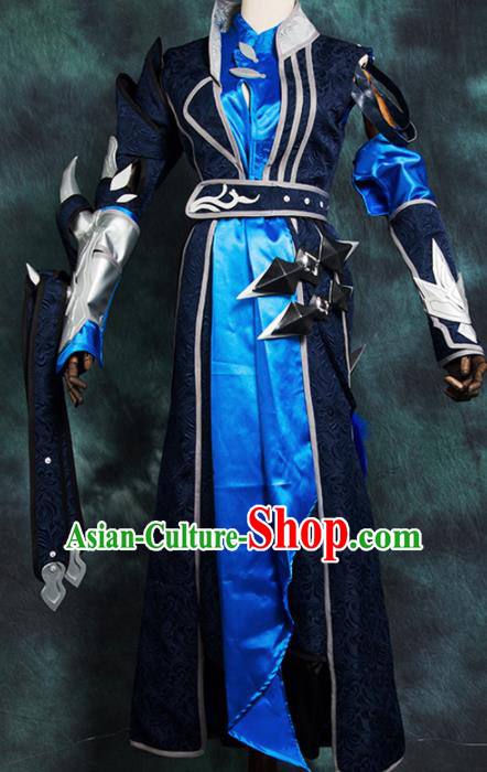 Chinese Ancient Drama Cosplay Young Hero Knight Blue Clothing Traditional Hanfu Swordsman Costume for Men