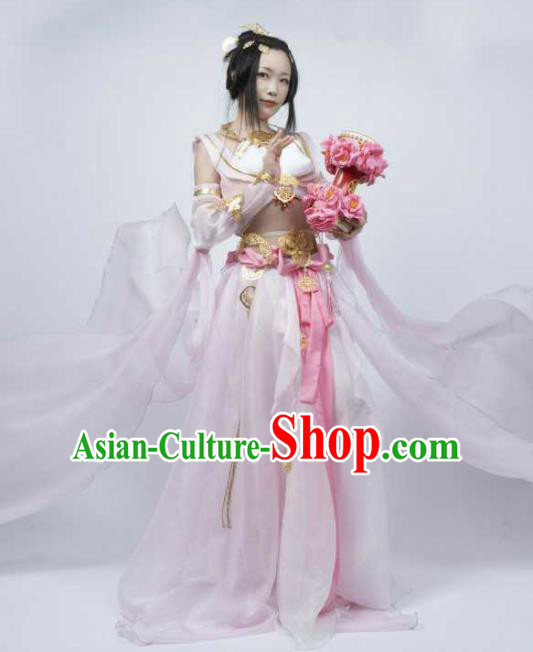 Chinese Ancient Cosplay Female General Heroine Light Pink Dress Traditional Hanfu Princess Swordsman Costume for Women