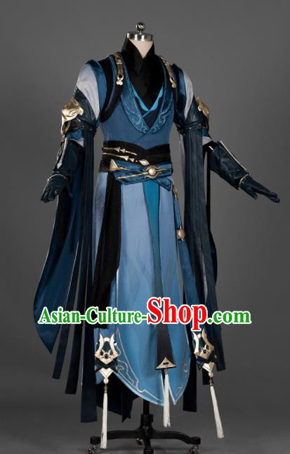 Chinese Ancient Drama Cosplay Young General Knight Navy Clothing Traditional Hanfu Swordsman Costume for Men