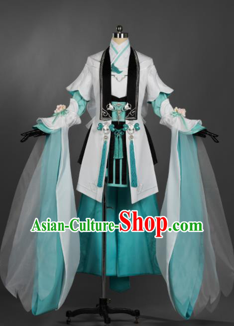 Chinese Ancient Cosplay Female General Heroine Green Dress Traditional Hanfu Princess Swordsman Costume for Women