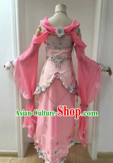 Chinese Ancient Cosplay Female Knight Heroine Pink Dress Traditional Hanfu Princess Swordsman Costume for Women