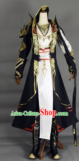 Chinese Ancient Cosplay Knight Black Clothing Traditional Hanfu Swordsman Costume for Men