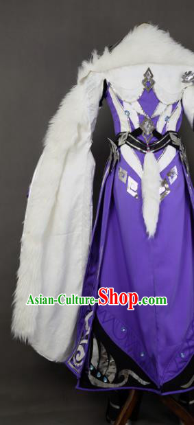 Chinese Ancient Cosplay Young Hero Purple Clothing Traditional Hanfu Swordsman Costume for Men