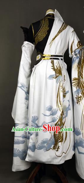 Chinese Ancient Cosplay Young Hero White Clothing Traditional Hanfu Swordsman Costume for Men