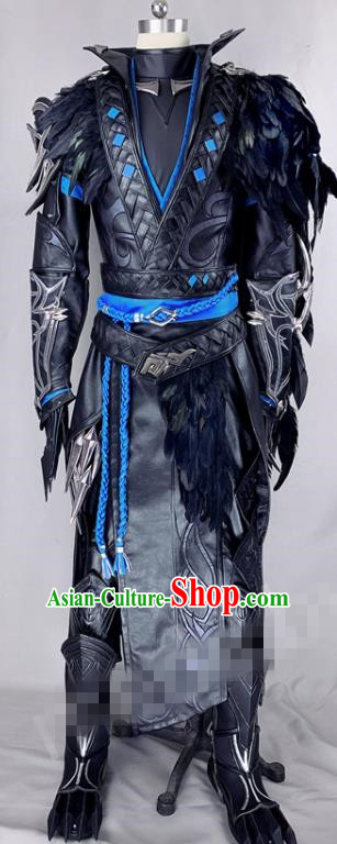 Chinese Ancient Drama Cosplay Young Knight Black Armor Clothing Traditional Hanfu Swordsman Costume for Men