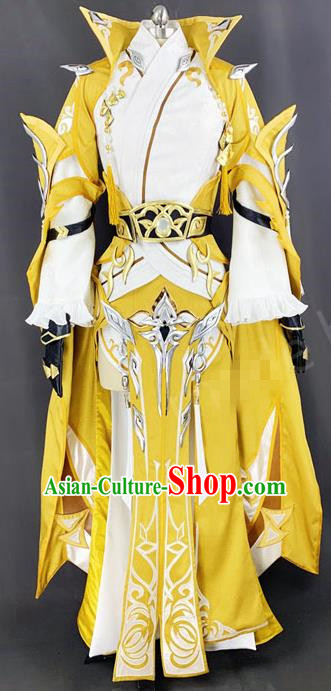 Chinese Ancient Drama Cosplay King Young Knight Yellow Clothing Traditional Hanfu Swordsman Costume for Men