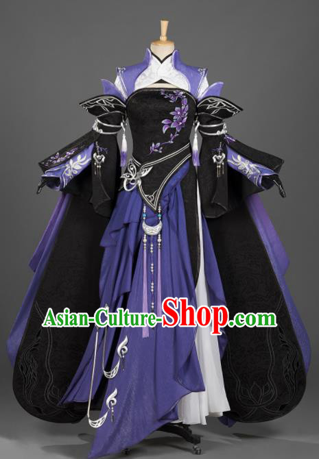 Chinese Ancient Cosplay Fairy Female Knight Purple Dress Traditional Hanfu Princess Swordsman Costume for Women