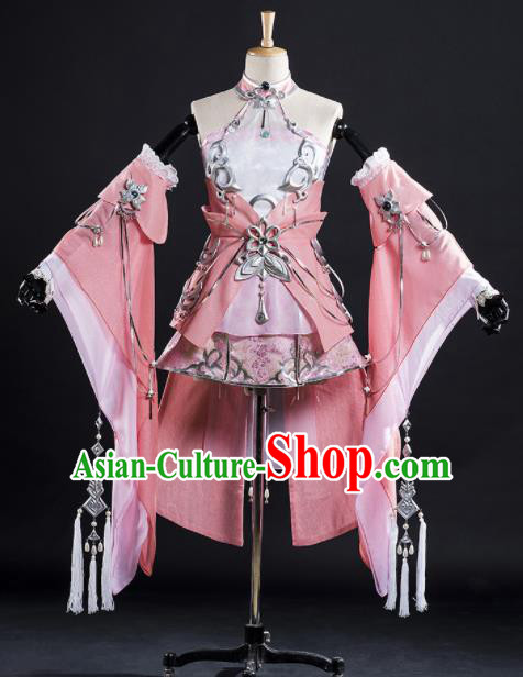 Chinese Ancient Cosplay Fairy Princess Pink Short Dress Traditional Hanfu Female Knight Swordsman Costume for Women