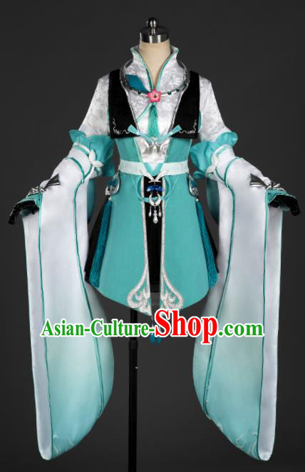 Chinese Ancient Cosplay Fairy Princess Green Short Dress Traditional Hanfu Female Knight Swordsman Costume for Women