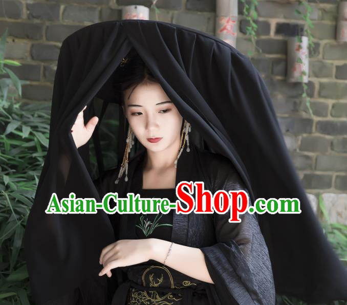 Chinese Ancient Cosplay Hanfu Bamboo Hat Traditional Handmade Swordsman Black Veil Hat for Women