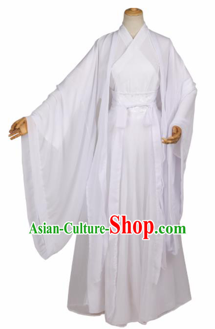 Chinese Ancient Drama Cosplay Young Knight White Clothing Traditional Hanfu Swordsman Costume for Men