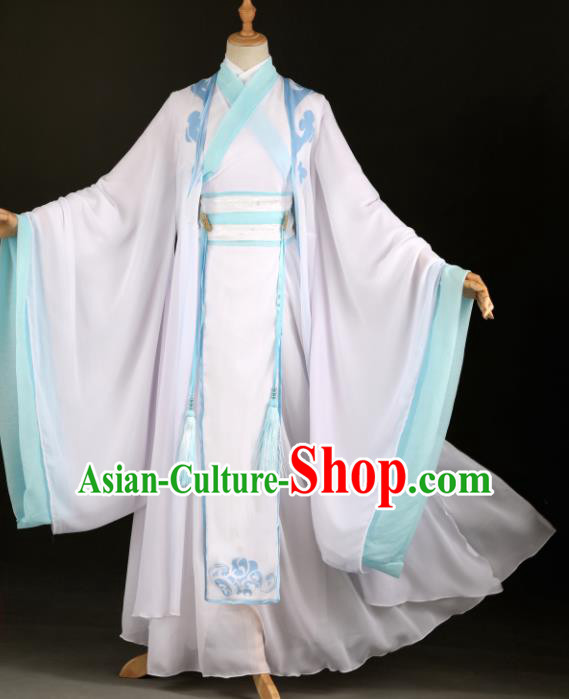 Chinese Ancient Drama Cosplay Young Knight Childe White Clothing Traditional Hanfu Swordsman Costume for Men