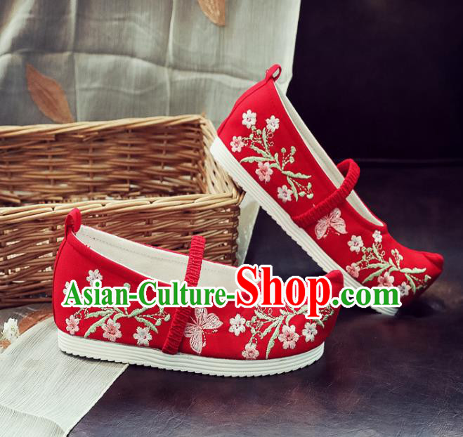 Asian Chinese National Red Cloth Shoes Traditional Hanfu Shoes Embroidered Shoes for Women