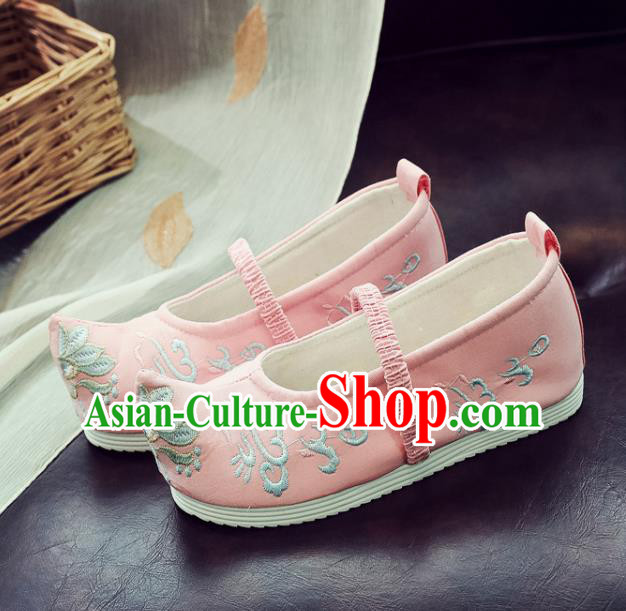 Asian Chinese Traditional Princess Hanfu Shoes National Pink Cloth Shoes Embroidered Shoes for Kids