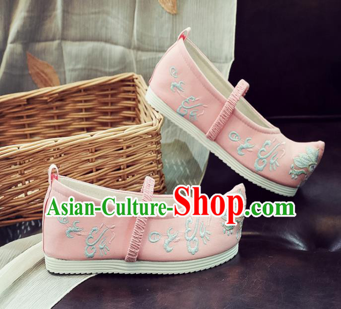 Asian Chinese Traditional Princess Hanfu Shoes National Pink Cloth Shoes Embroidered Shoes for Kids