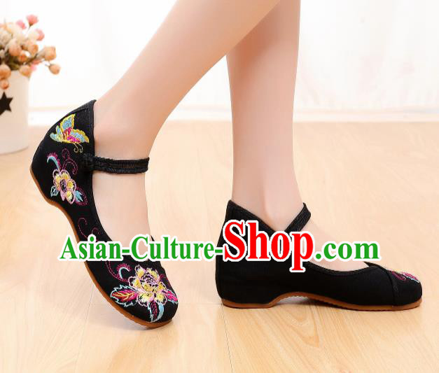 Asian Chinese Traditional Black Embroidered Shoes Hanfu Shoes National Cloth Shoes for Women