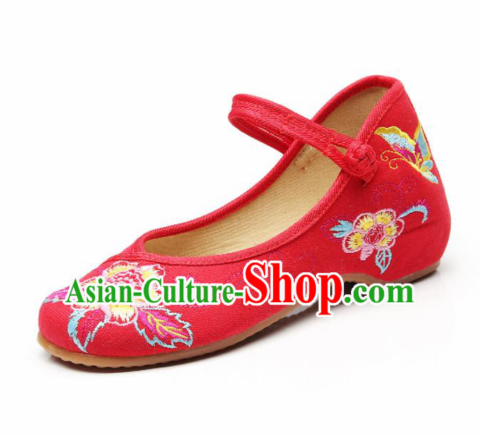 Asian Chinese Traditional Red Embroidered Shoes Hanfu Shoes National Cloth Shoes for Women