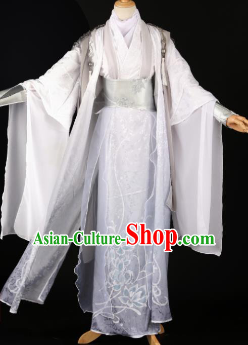 Chinese Ancient Drama Cosplay Royal Prince Knight White Clothing Traditional Hanfu Swordsman Costume for Men