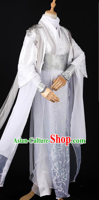 Chinese Ancient Drama Cosplay Royal Prince Knight White Clothing Traditional Hanfu Swordsman Costume for Men