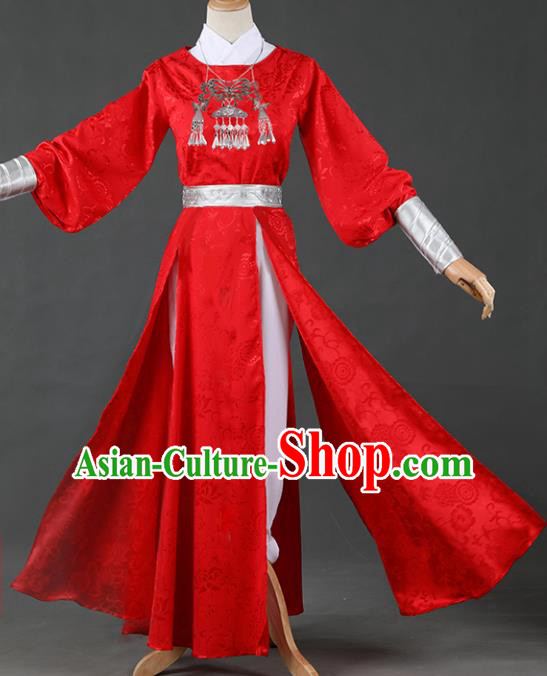 Chinese Ancient Drama Cosplay Knight Imperial Bodyguard Red Clothing Traditional Hanfu Swordsman Costume for Men