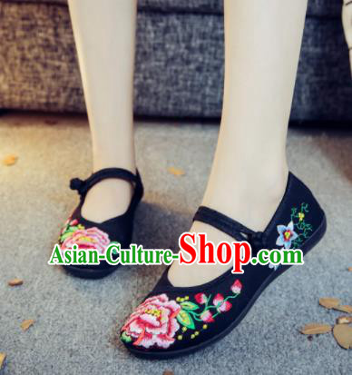Asian Chinese Traditional Ethnic Black Embroidered Shoes Hanfu Wedding Shoes National Cloth Shoes for Women