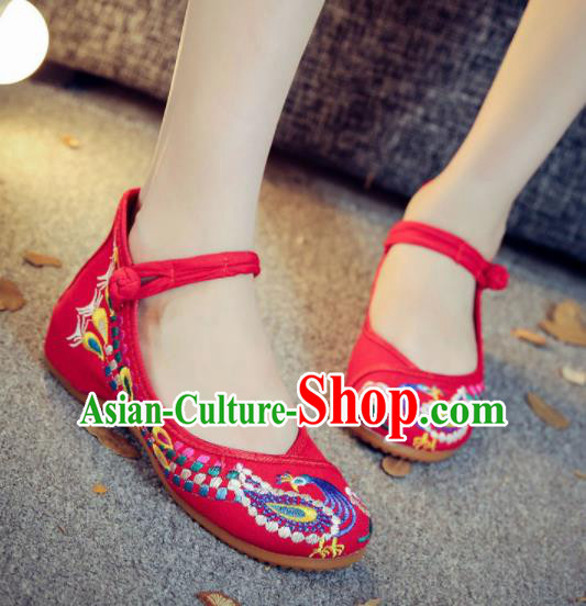 Asian Chinese Traditional Dance Embroidered Peacock Red Shoes Hanfu Wedding Shoes National Cloth Shoes for Women