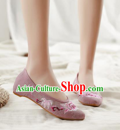 Asian Chinese Classical Dance Embroidered Peony Lilac Shoes Traditional Hanfu Shoes National Cloth Shoes for Women