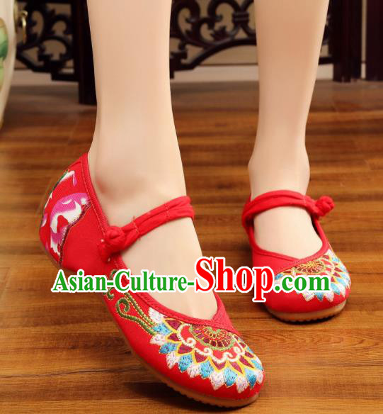Asian Chinese Classical Dance Red Embroidered Shoes Traditional Hanfu Shoes National Cloth Shoes for Women