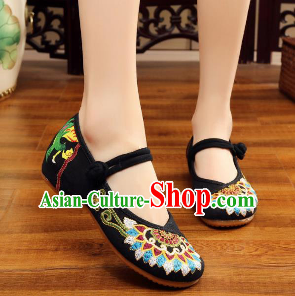 Asian Chinese Classical Dance Black Embroidered Shoes Traditional Hanfu Shoes National Cloth Shoes for Women