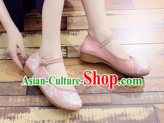 Asian Chinese National Pink Cloth Shoes Classical Dance Embroidered Shoes Traditional Hanfu Shoes for Women