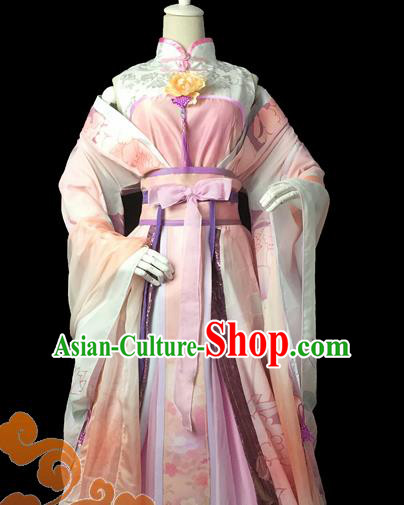 Chinese Traditional Cosplay Swordswoman Fairy Pink Dress Custom Ancient Tang Dynasty Princess Costume for Women
