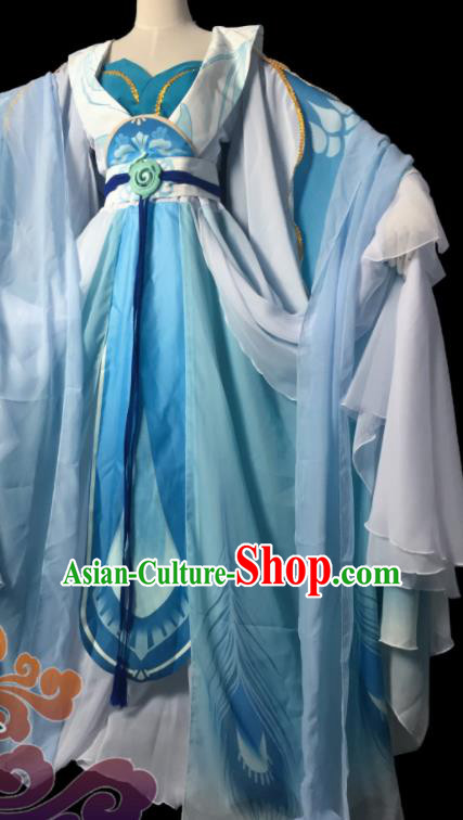 Chinese Traditional Cosplay Fairy Princess Blue Dress Custom Ancient Swordswoman Costume for Women