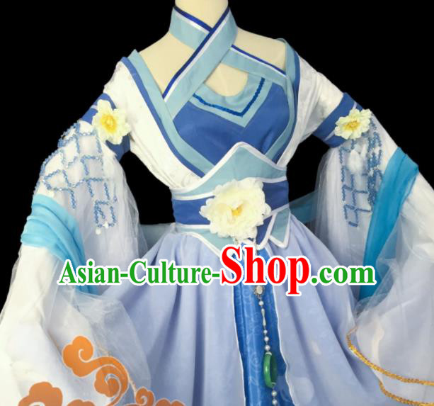 Chinese Traditional Cosplay Fairy Princess Lilac Dress Custom Ancient Courtesan Swordswoman Costume for Women