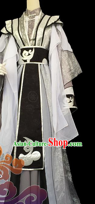 Custom Chinese Ancient Cosplay Taoist Priest Grey Clothing Traditional Swordsman Prince Costume for Men