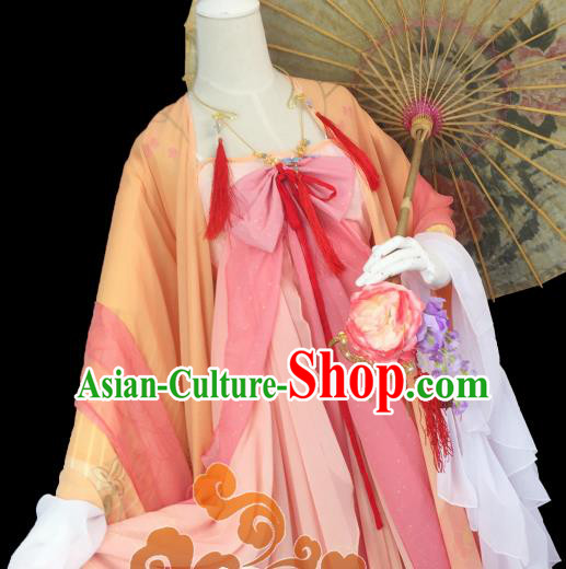 Traditional Chinese Cosplay Maidservants Orange Dress Ancient Swordswoman Costume for Women