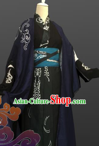 Custom Chinese Ancient Cosplay Taoist Priest Black Clothing Traditional Knight Swordsman Costume for Men