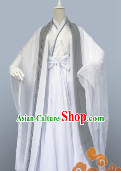Custom Chinese Ancient Cosplay Taoist Priest Swordsman White Clothing Traditional Nobility Childe Costume for Men