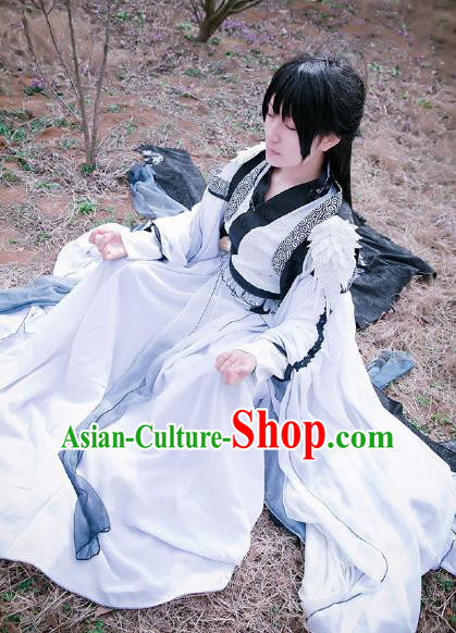 Custom Chinese Ancient King Young Knight White Clothing Traditional Cosplay Swordsman Costume for Men