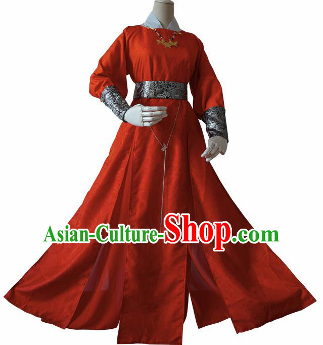 Chinese Ancient Cosplay Imperial Bodyguard Swordsman Red Clothing Custom Traditional Royal Prince Costume for Men