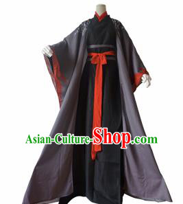 Chinese Ancient Cosplay Swordsman Wei Wuxian Black Clothing Custom Traditional Taoist Priest Costume for Men