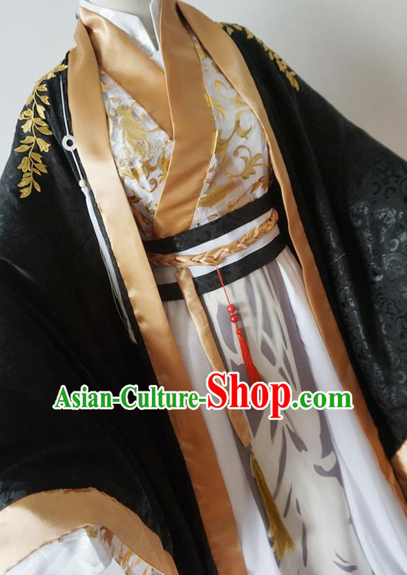 Chinese Ancient Cosplay Taoist Priest Swordsman Black Clothing Custom Traditional Nobility Childe Costume fro Men