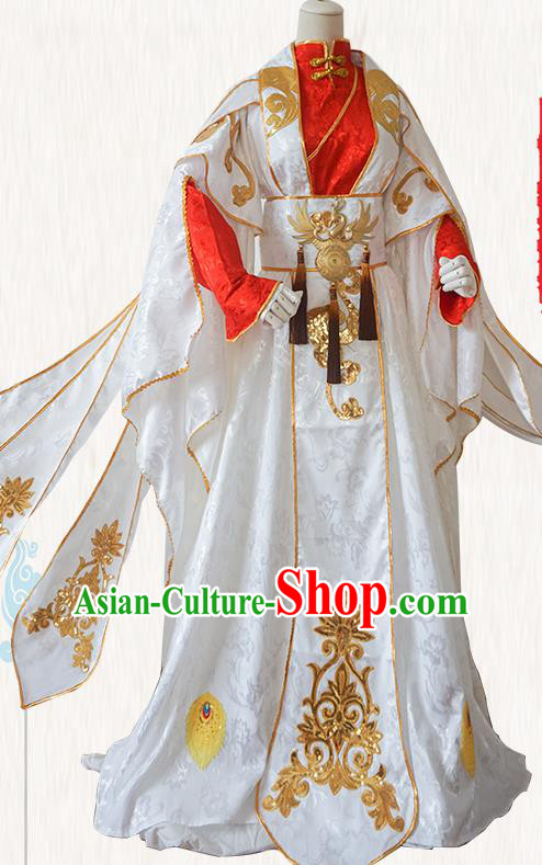 Chinese Ancient Cosplay Prince Swordsman White Clothing Custom Traditional Nobility Childe Costume for Men