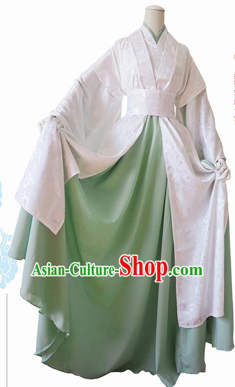 Chinese Traditional Cosplay Swordswoman White Dress Custom Ancient Fairy Princess Costume for Women