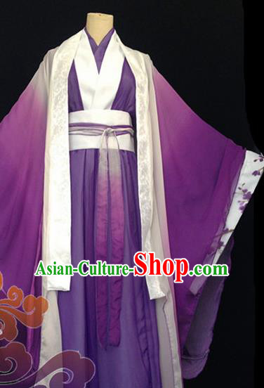 Custom Chinese Ancient Prince Nobility Childe Purple Clothing Traditional Cosplay Swordsman Costume for Men