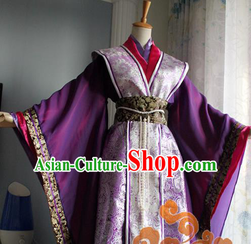 Traditional Chinese Cosplay Queen Purple Dress Ancient Swordswoman Costume for Women