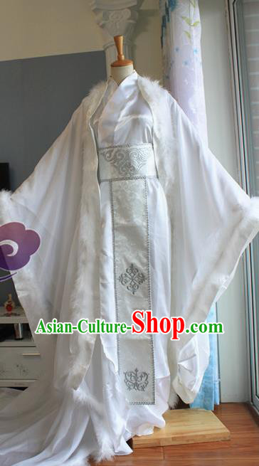 Custom Chinese Ancient Crown Prince White Clothing Traditional Cosplay Emperor Swordsman Costume for Men