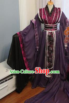 Custom Chinese Ancient Crown Prince Purple Clothing Traditional Cosplay Emperor Swordsman Costume for Men
